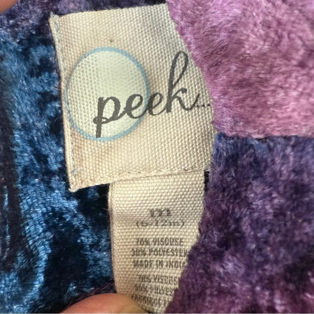 Peek Kids Velvet Ruffle Sleeve Dress Purple Blue Striped Size 6-12M - Picture 2 of 4